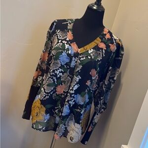 CAbi Vibrant Floral Animal Print Blouse